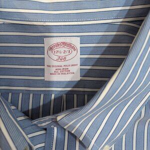 Brooks Brothers 346 Original Polo Dress Shirt Non Iron Men 17.5-2/3 Blue Stripes